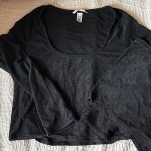 Victoria's Secret Black Scoop Neck Long Sleeve Logo Top and Bottom PJ set